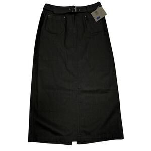 NWT 80s 90s VTG Liz Claiborne Sport Black Lycra belted Midi  Pencil Skirt Sz 12